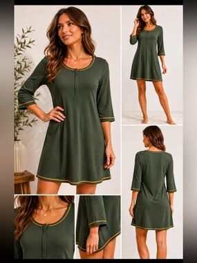 La Perla Olive Green Viscose Lounge Dress Tunic NWOT IT 42 US 6 Luxury Italy